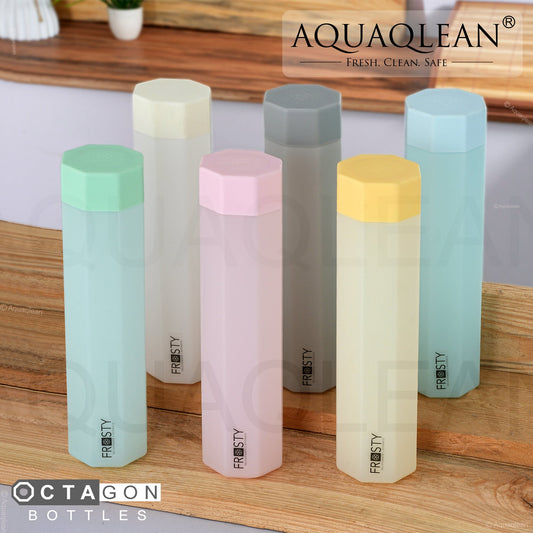AQUAQLEAN Frosty Food Grade Plastic OCTAGON Fridge Water Bottle Gift Set(6 pieces, 1L,Assorted) | 1000 milliliterAQUAQLEAN STOREFRONT