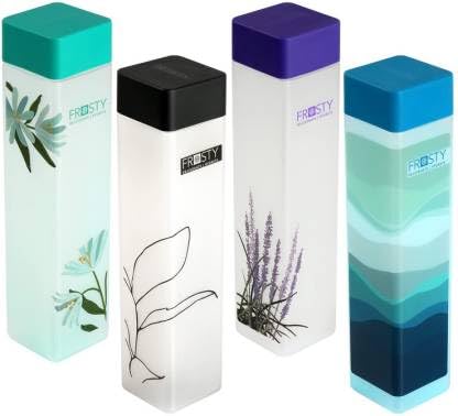 Aquaqlean Frosty Square Plastic Fridge Water Bottle - Floral (1 Litre, Multicolor 4 pcs set) I Food Grade I Gift Set I Gym Use I Office Use I Home UseAQUAQLEAN STOREFRONT