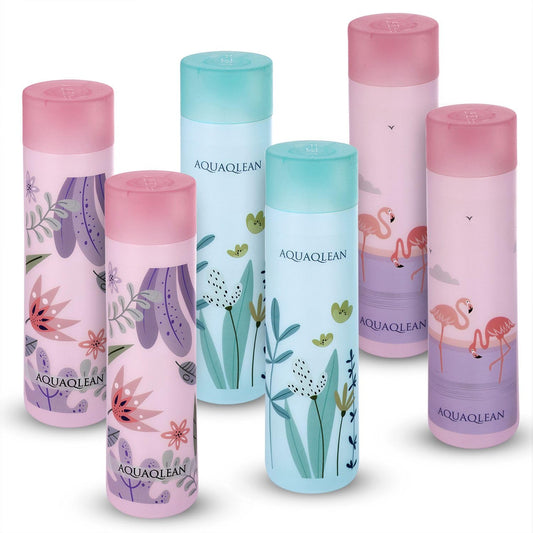 Aquaqlean Plastic Food Grade 500ml Floral Printed Round Water Bottle (6 pieces,Pink & Blue | 500 milliliter)AQUAQLEAN STOREFRONT
