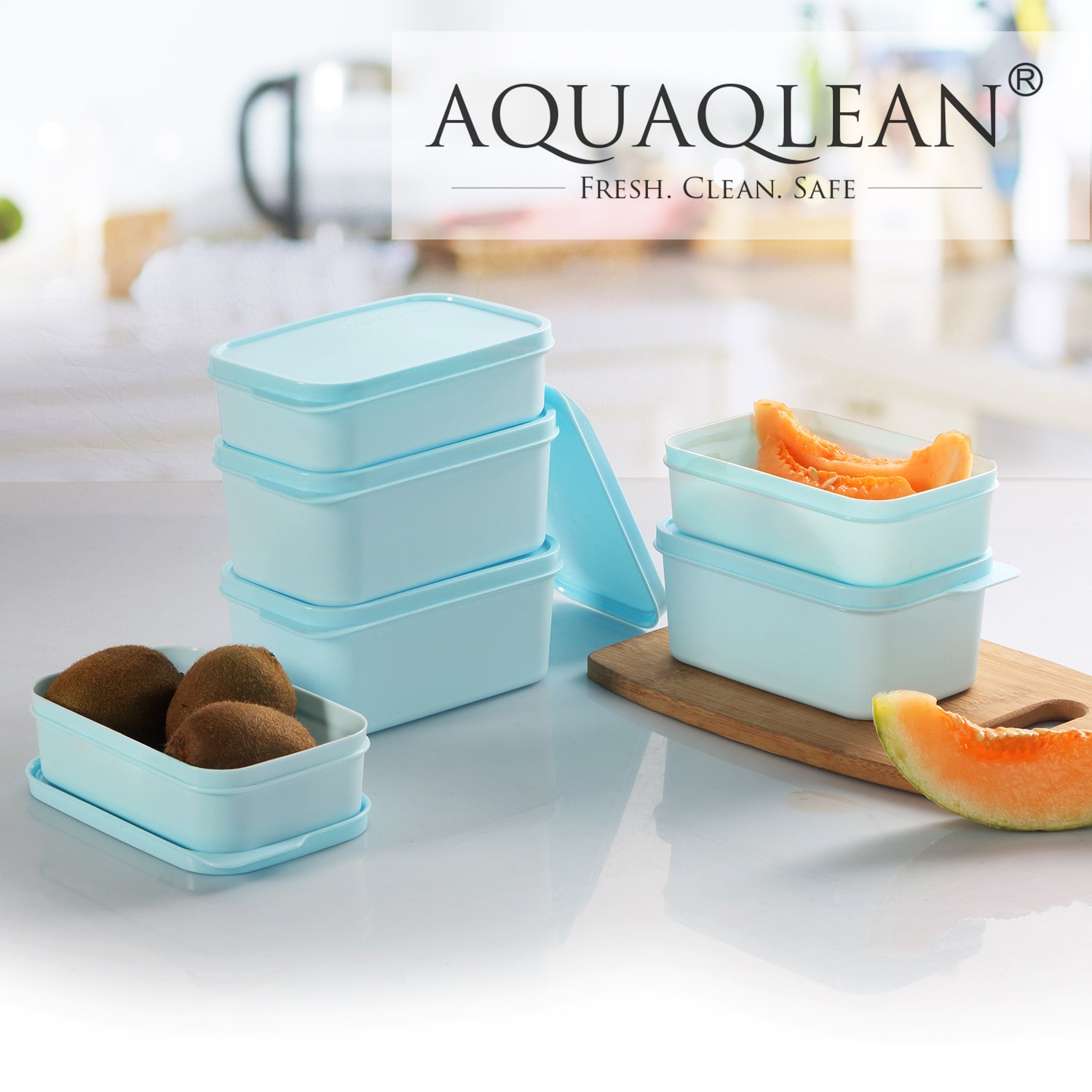 AQUAQLEAN Plastic Transparent Food Storage Containers with Lid, Set of 6 (3x350ml & 3x250ml),CitrusRed & BoringBlue MixAQUAQLEAN STOREFRONT
