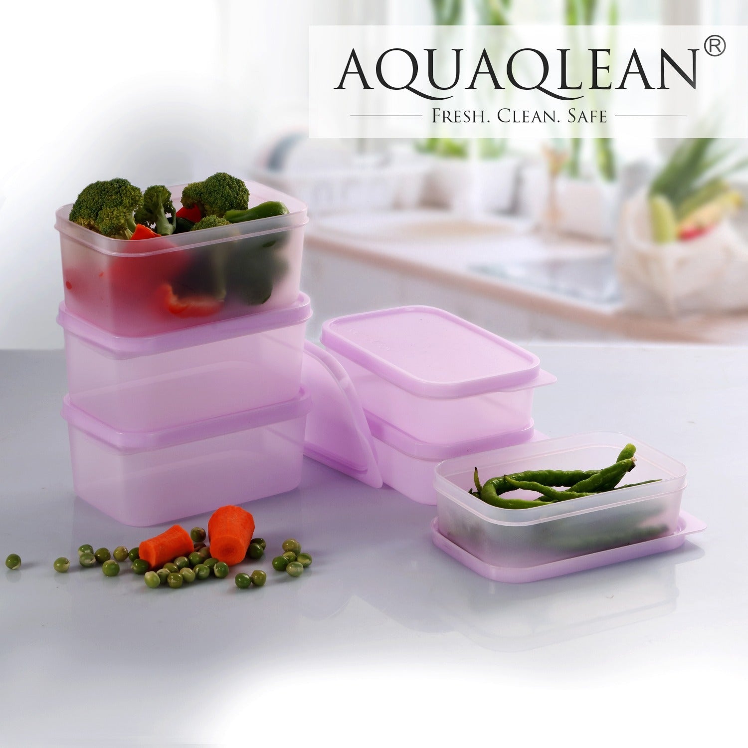 AQUAQLEAN Plastic Transparent Food Storage Containers with Lid, Set of 6 (3x350ml & 3x250ml),CitrusRed & BoringBlue MixAQUAQLEAN STOREFRONT