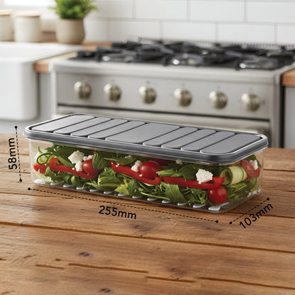 FreshTray Fridge Organiser Box with Drain Basket & Lid – BPA Free, Stackable, Freezer Safe Vegetable Storage Container. (Copy)